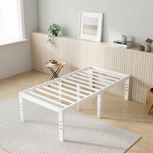 Novilla Twin Bed Frame, 16 Inch Metal Platform Bed Frame Twin Size with Storage Space Under Bed, Heavy Duty Steel Slat Support, Easy Assembly, No Box Spring Needed, White