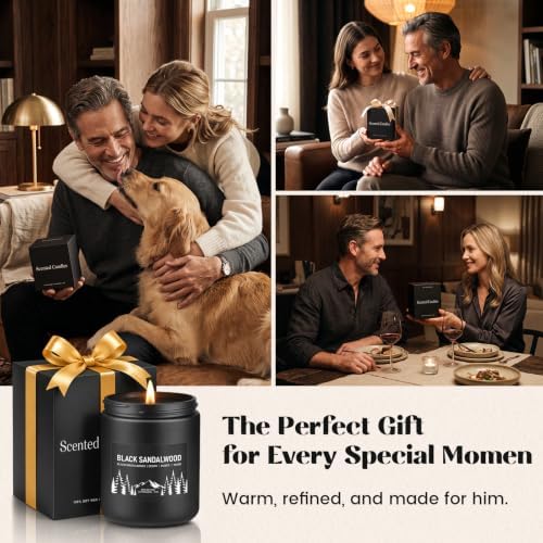 Auelife Black Sandalwood Scented Candle for Men, 7oz Soy Wax 50-Hour Burn