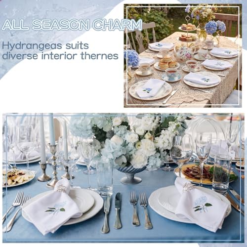 HunnmingRe 12 Pcs Blue Hydrangea Cloth Napkins Bulk 100% Cotton, 17x17inch