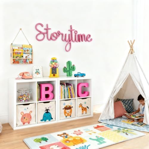 Handmade Storytime Wall Sign-Knitted Wire Storytime Sign Reading Corner Sign Decor story time wall sign wire Letters Book Corner Decor for Kids Room Nursery & Playroom (Pink Story)