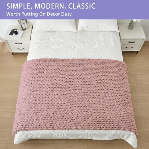 Bigacogo Chunky Knit Throw Blanket for Couch, 40x80 inches, Dusty Pink