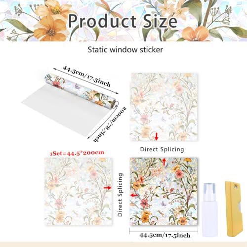 Stained Glass Window Film,17.5" x 78.7" Window Privacy Films
