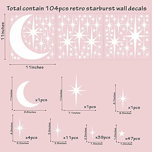 Retro Starburst Wall Decals Stars Wall Sticker Star Moon Vinyl Decal White