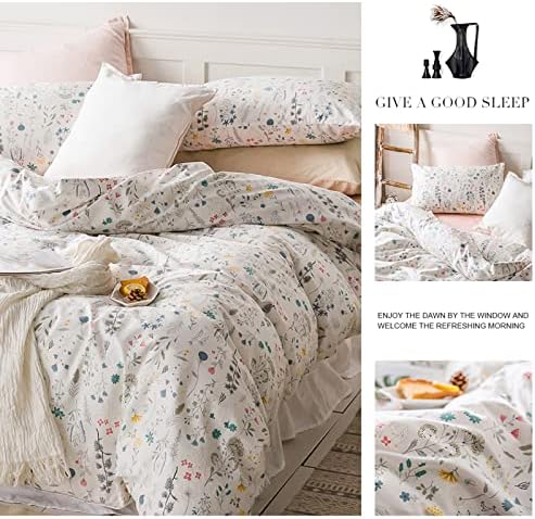 HighBuy 3 Piece Duvet Cover Set Twin Vintage Floral Bedding Set Cotton Printed Duvet Cover Set Ultra-Soft Breathable (1 Duvet Cover + 2 Pillow Shams) (Twin(68"x86"), Flower)