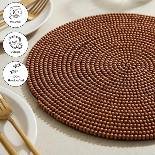 ALPHA Living HOME Woven Placemats Set of 2 Dark Brown Natural Wood Mats