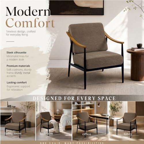 RNKSFX Modern Accent Chairs Set of 2 for Living Room Bedroom Mid Century Arm Chairs Upholstered Office Accent Chairs Comfy Waiting Room Chairs with Metal Frame, Brown