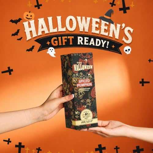 Airkeep Halloween Reed Diffuser Set,3.38 fl oz (100 ml) - Pumpkin Chai Oil Diffusers with 8 Reed Sticks, Home Fragrance Reed Diffuser for Bathroom Shelf Decor