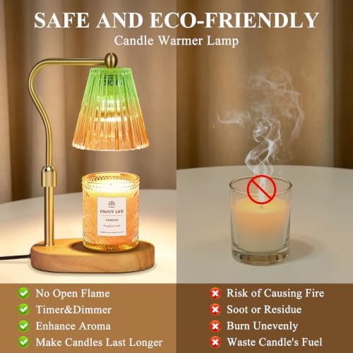 seenlast Green Gold Candle Warmer Lamp with Timer Dimmer Adjustable Height,Mothers Day Gifts,Electric Wax Warmer Vintage Home Decor for Scented Jar Candles,Birthday Gifts for Women