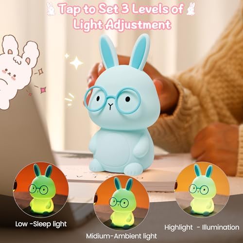 FAMIDUO Bunny Night Light, Squishy Silicone Touch Rabbit Lamp for Kids Baby