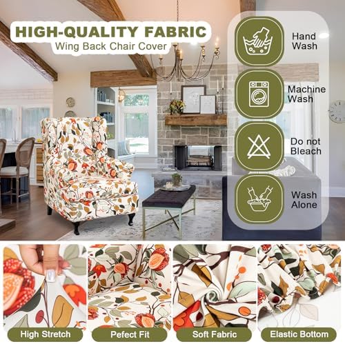 NILUOH Wingback Chair Covers 2-Piece, Armchair Slipcovers for Living Room