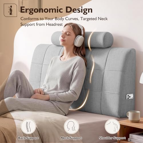 Twin Headboard with Headrest, Memory Foam Upholstered Headboard