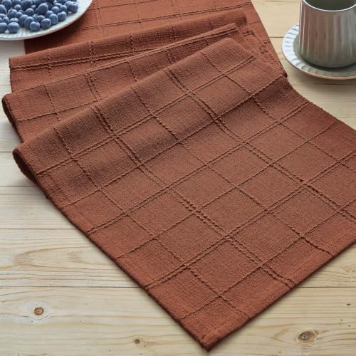 ZeeMart Linen Checked Farmhouse Table Runner, 13x108 Inches Terracota