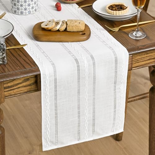 Artoid Mode White Rustic Cotton Linen Table Runner 13x60 Inch