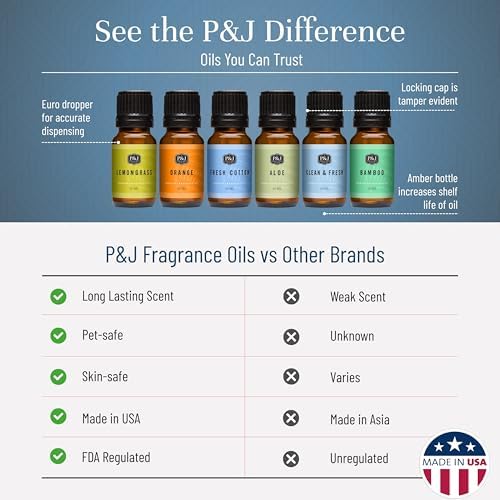 P&J Fragrance Oil Clean Home Set | Lemongrass, Fresh Cotton, Clean & Fresh, Aloe, Bamboo, Orange Candle Scents for Candle Making, Freshie Scent, Soap Making Supplies, Diffuser Oil Scents