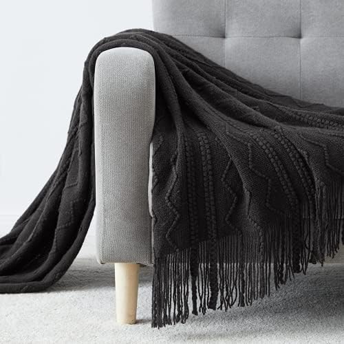 BOURINA Black Throw Blanket 50x60 Inch Boho Knitted Soft Throw Sofa Blanket