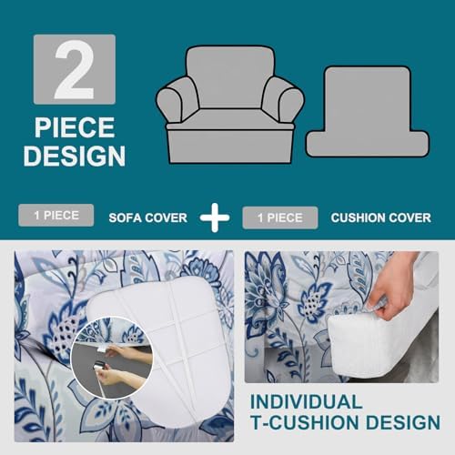 NILUOH 2-Piece T-Cushion Armchair Slipcover, Stretch Chair Cover with Separate Seat Cushion Cover, Soft Washable Furniture Protector for Living Room
