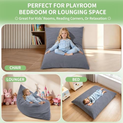 3-in-1 Kids Bean Bag Chair, Convertible Floor Cushion