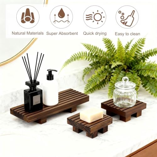 Klunk Wooden Risers, Wood Bathroom Tray & Kitchen Counter Riser, Set of 3