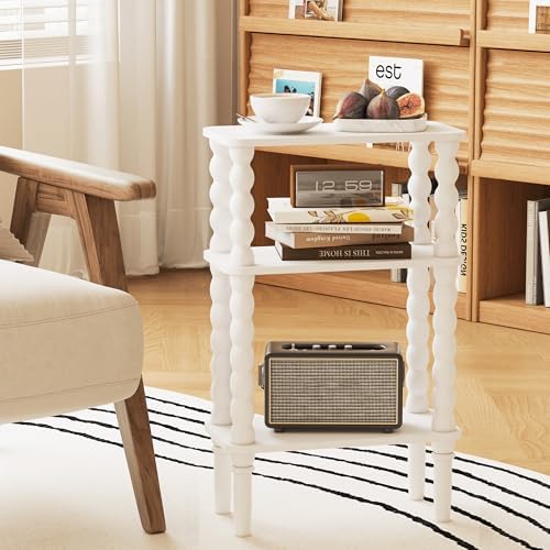 Veegle Narrow Side Table Small End Table for Small Spaces White