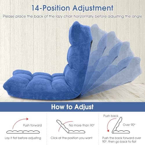 S AFSTAR Cushioned Floor Chair, 14-Position Adjustable Padded Lazy Recliner with Comfortable Back Support and Skin-Friendly Cover, Great for Reading, Playing Game, Meditating (Blue)