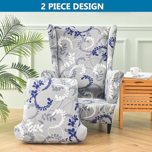 HZDHCLH Wingback Chair Slipcovers 2 Piece,Stretch Spandex Wing Chair Covers for Living Room Armchair,Washalbe Sofa Slipovers