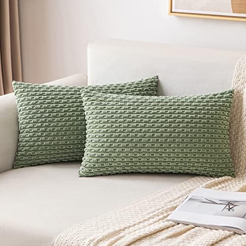 MIULEE Lumbar Decorative Throw Pillow Covers 12x20 Sage Green Corduroy