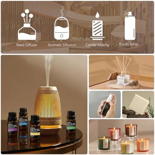 Essential Oil Gift Set, Hotel-Inspired Fragrance Oil Set, 6 Luxury Hotel Scents for Diffusers, Reed Diffusers & Home Fragrance, Aroma Oils for Home Scenting, Housewarming Gift, 6×0.34 Fl Oz