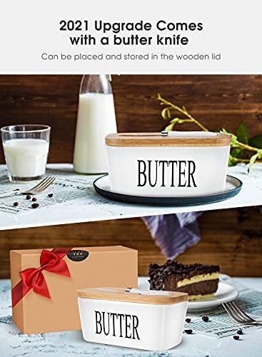 Ceramic Butter Dish with Lid and Knife & Silicone Seal 200ml 2 Pack White