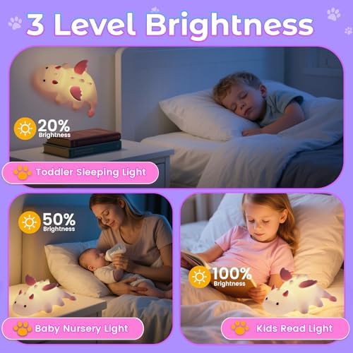 AVEKI Pink Dragon Night Light, Cute Baby Lamp Gifts for Kids Boys Girls