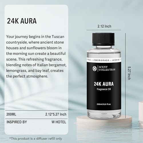 Luxury Hotel Scent 24K Aura Diffuser Oil 200ml Waterless Lemongrass Refill