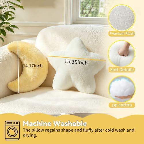 2PCS Moon Star Pillow Set, Cute Decorative Throw Pillows for Bed Couch
