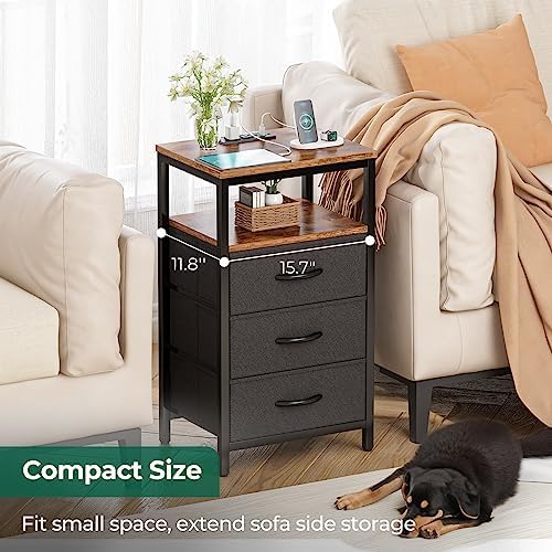 Huuger Nightstand with Charging Station, 27.6 Inch Bedside Table,Side Table