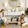 VEADONS Antique White Classic Retro Console Table with 3 Storage Drawers & Spacious Open Bottom Shelf, Vintage Entryway Sofa Accent Table with Simple Assembly for Hallway Living Room