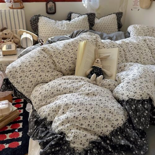 Duvet Cover Full Size with 2 Pillowcases,Vintage Floral Bedding