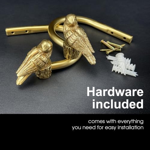 Curtain Drapery Holdbacks with Bird Design, Wall Mount Drapery Hooks Holders, Set of 2, Gold, Large Size(4.5'' Inner Diameter)