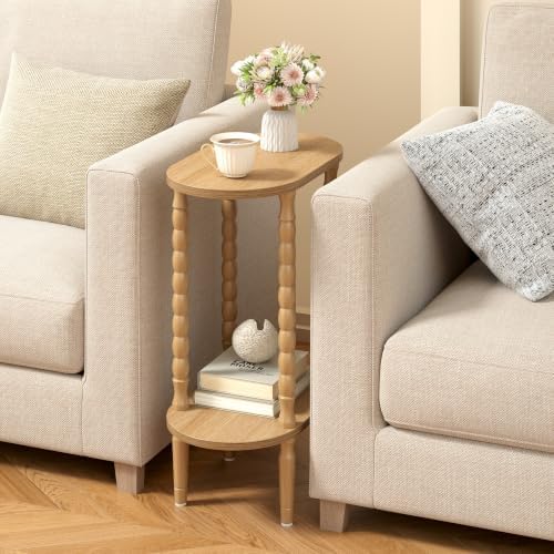 TUTOTAK Narrow Side Table with Solid Wood Legs, Small Oval End Table