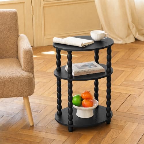 3-Tier Oval Side Table, Small End Table with Solid Wood Spindle Legs Black