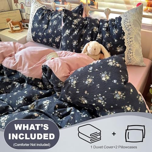 Twin Size Floral Duvet Cover Set 3 Pcs,Vintage Bedding 68"×86"