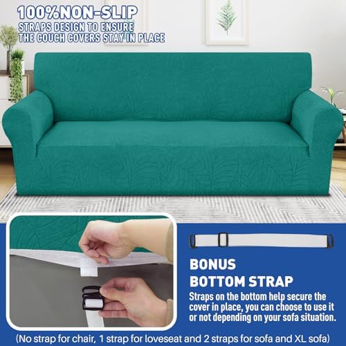 YEMYHOM Couch Cover Latest Jacquard Design High Stretch Sofa Covers for 3 Cushion Couch, Pet Dog Cat Proof Slipcover Non Slip Magic Elastic Furniture Protector (Large, Begonia Leaf Blackish Green)