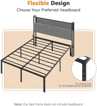Bonnlo 16 Inch Metal Platform Queen Bed Frame, No Box Spring Needed,Mattress Foundation,Heavy Duty Steel Slat Support,No Box Spring Needed,Black