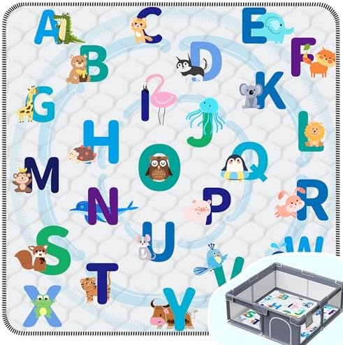 Baby Play Mat, Thick & Soft 50" X 50" Playpen mat (Animal Alphabet)