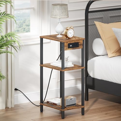 Tall Side Table with Charging Station, 30 Inch Tall End Tables Living Room