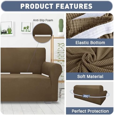 JIVINER High Stretch Couch Covers for 3 Cushion Couch 1-Piece Extra Large Sofa Covers with Elastic Bottom Anti Slip Elastic Sofa Slipcover Furniture Protector for Pets (XL Sofa, Brown)