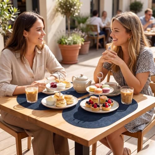 Faux Leather Oval Placemats Set of 4, Dark Blue