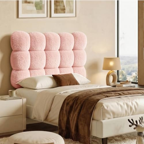 Pinmoco Twin Cloud-Shaped Upholstered Headboard, Teddy Fleece Pink