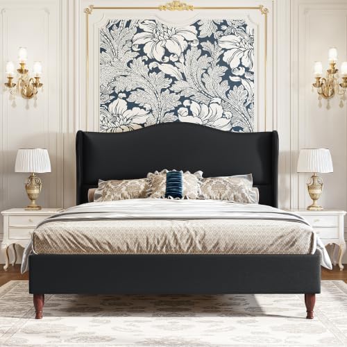 koorlian Queen Size Upholstered Bed Frame with 51" Tall Headboard, Black