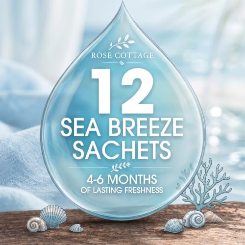 Large 12 Packs Sea Breeze Hanging Scented Sachets Long-Lasting Closet Deodorizer Air Freshener Fabric Refresher Odor Eliminator for Drawer Home Fragrance Gift Set