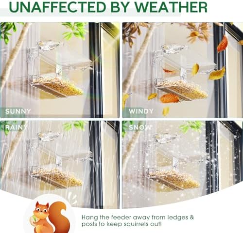 SUNALLY Window Bird Feeder Outdoors, Clear Bird Feeders for Bird Watching