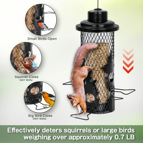 Gbekery Metal Squirrel Proof Bird Feeders for Outdoors Hanging, Black
