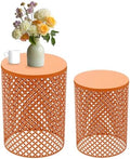 Set of 2 Outdoor Side Table, Garden Stool for Patio, Metal Accent Table Modern End Table, Patio Side Table for Garden, Balcony, Bedroom Indoor Outdoor Decorative, Terracotta Orange